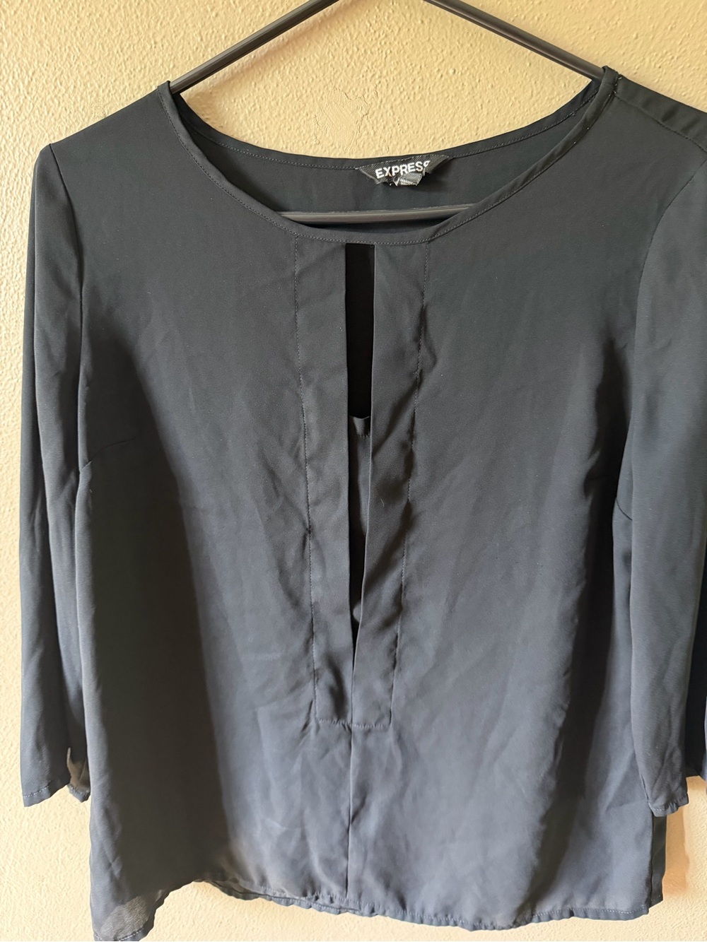 Express Black Split-Front Round-Neck Blouse Top Size Medium